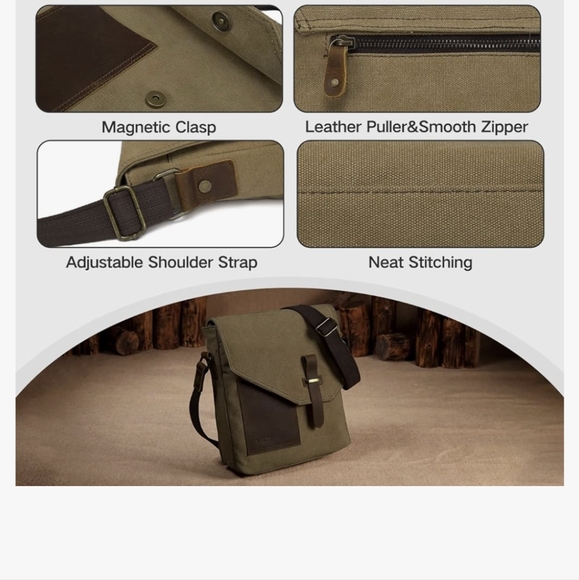 Messenger Bag,VASCHY Vintage Shoulder Bag Small Canvas Leather Lightweight Cross - Picture 8 of 10